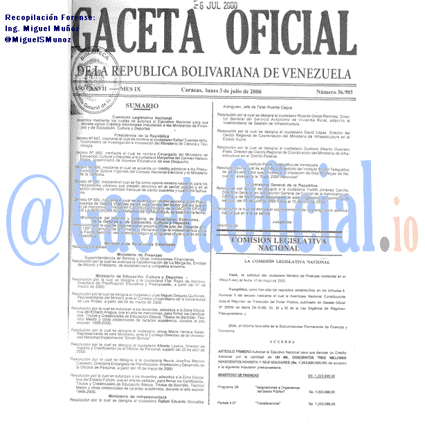 Gaceta Oficial 36985 del 3 Julio 2000