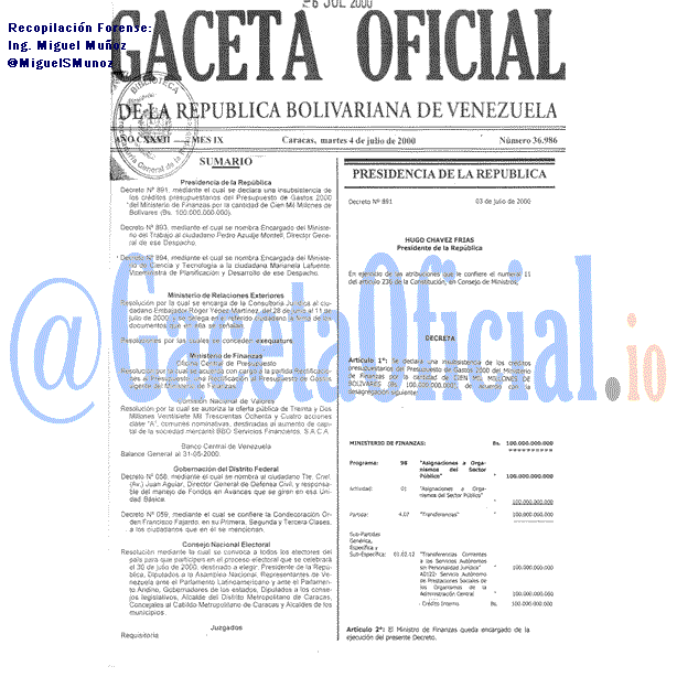 Gaceta Oficial 36986 del 4 Julio 2000