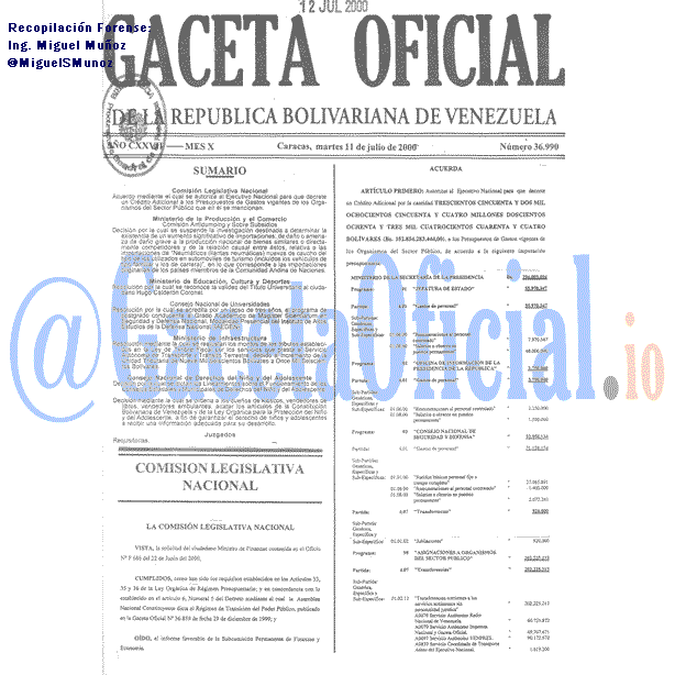 Gaceta Oficial 36990 del 11 Julio 2000