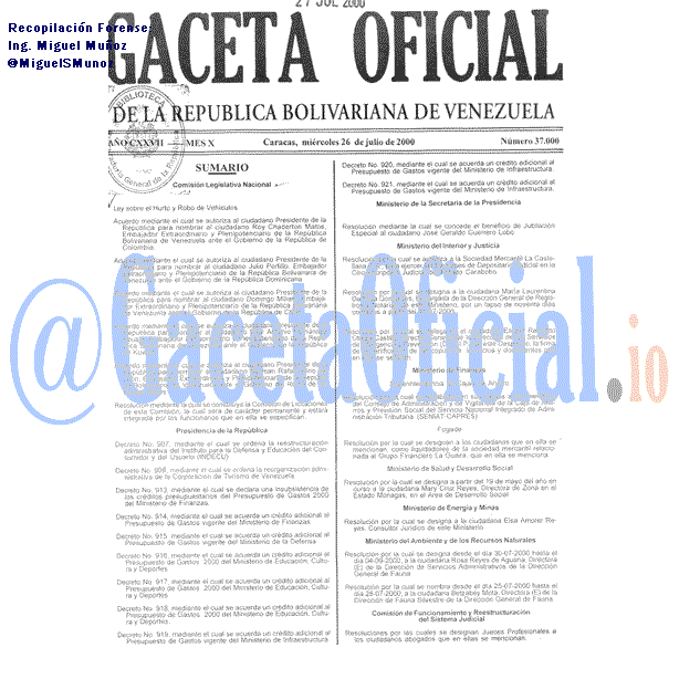 Gaceta Oficial 37000 del 26 Julio 2000