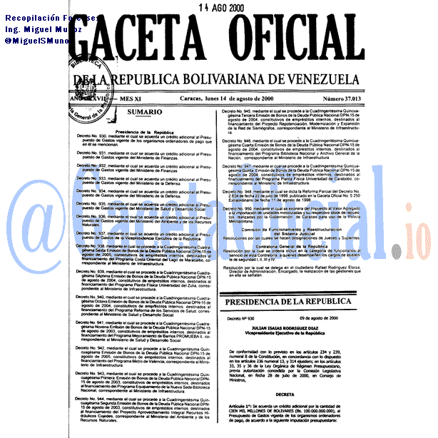 Gaceta Oficial 37013 del 14 Agosto 2000