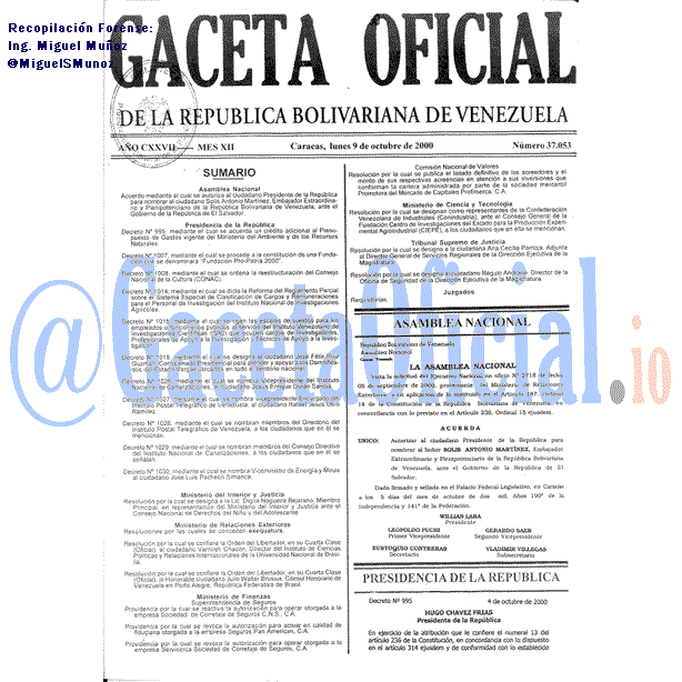 Gaceta Oficial 37053 del 9 Octubre 2000