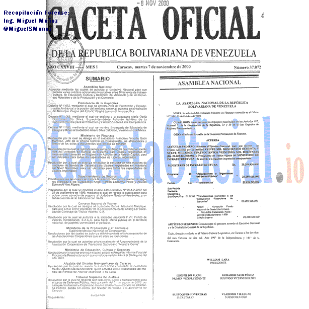 Gaceta Oficial 37072 del 7 Noviembre 2000