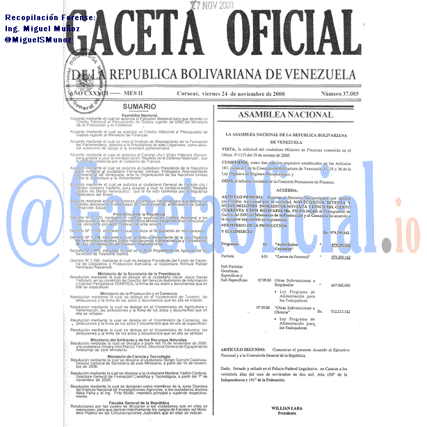 Gaceta Oficial 37085 del 24 Noviembre 2000