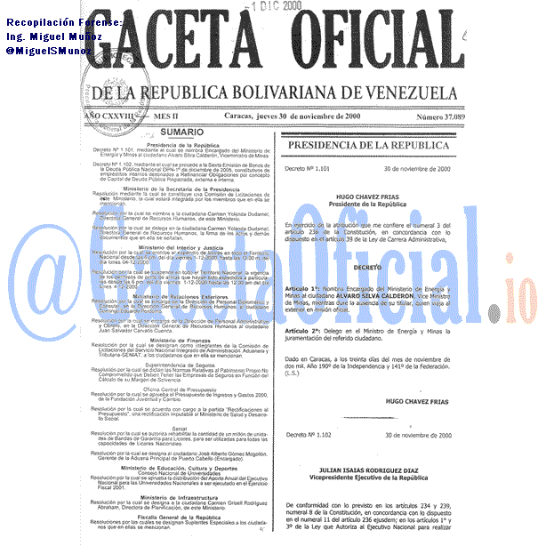 Gaceta Oficial 37089 del 30 Noviembre 2000