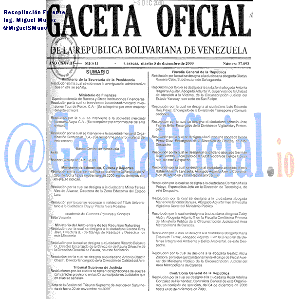 Gaceta Oficial 37092 del 5 Diciembre 2000