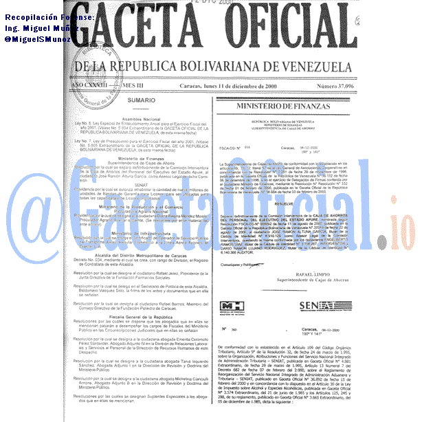 Gaceta Oficial 37096 del 11 Diciembre 2000