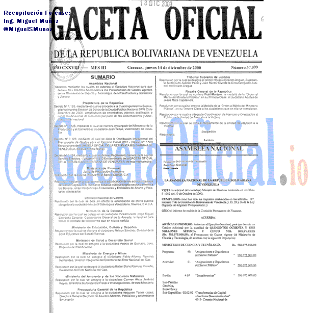 Gaceta Oficial 37099 del 14 Diciembre 2000