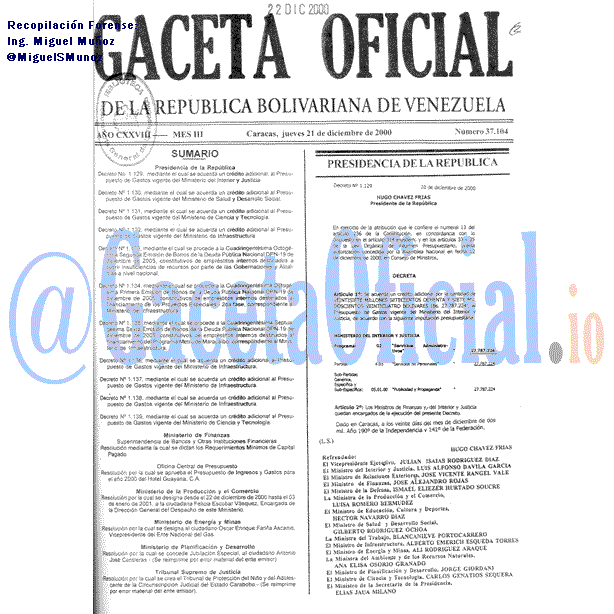 Gaceta Oficial 37104 del 21 Diciembre 2000