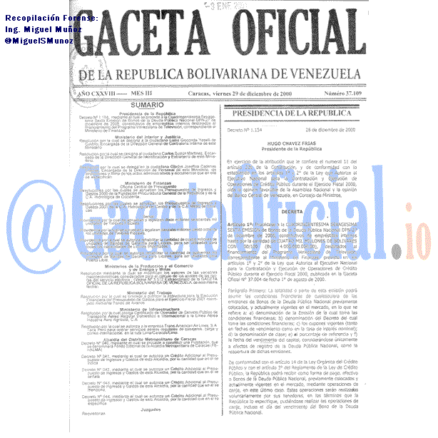 Gaceta Oficial 37109 del 29 Diciembre 2000
