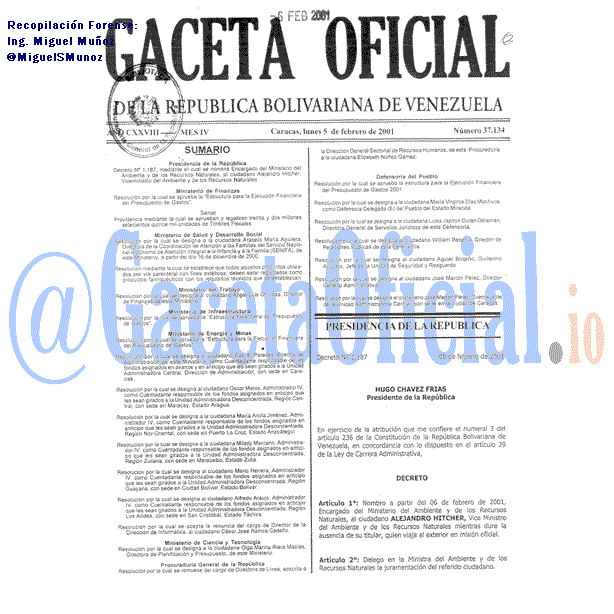 Gaceta Oficial 37134 del 5 Febrero 2001