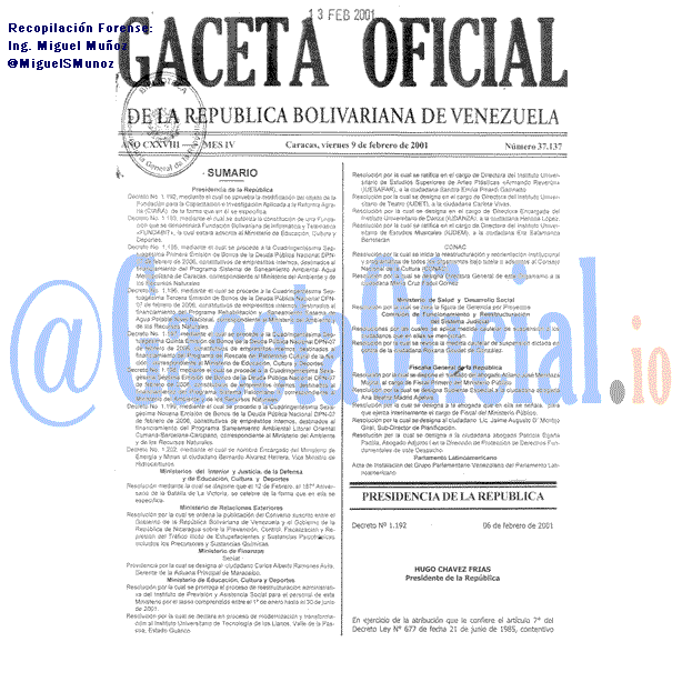 Gaceta Oficial 37137 del 9 Febrero 2001