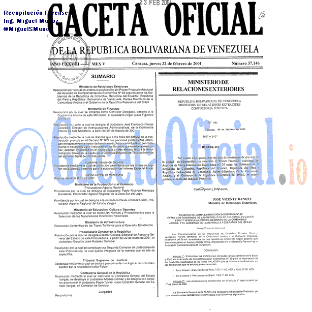 Gaceta Oficial 37146 del 22 Febrero 2001