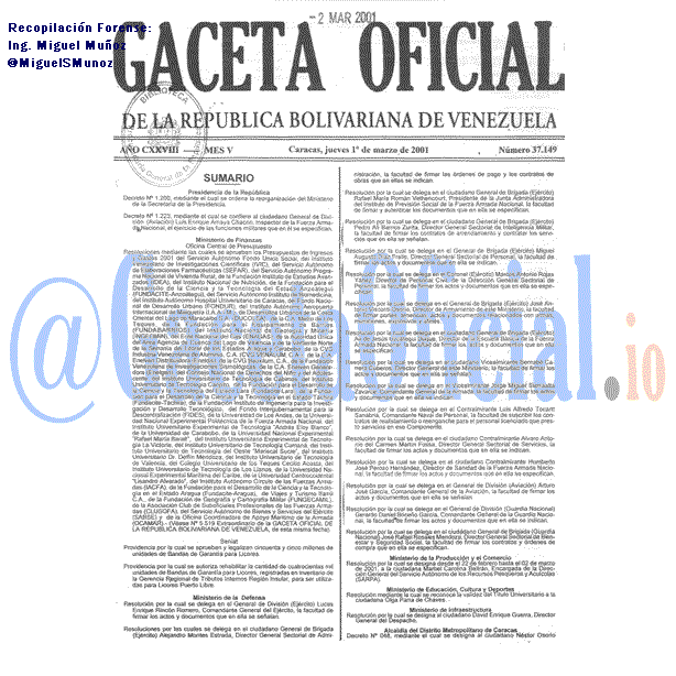 Gaceta Oficial 37149 del 1 Marzo 2001