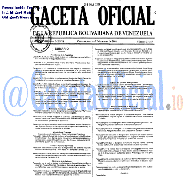 Gaceta Oficial 37167 del 27 Marzo 2001
