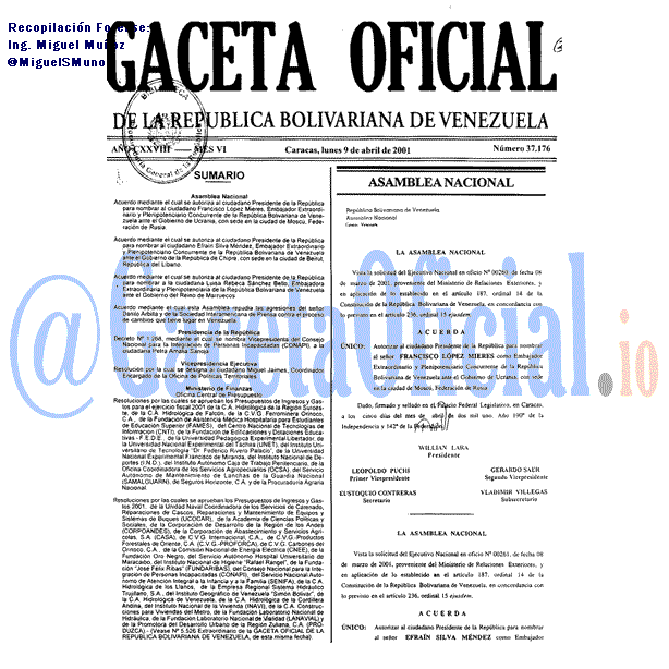 Gaceta Oficial 37176 del 9 Abril 2001
