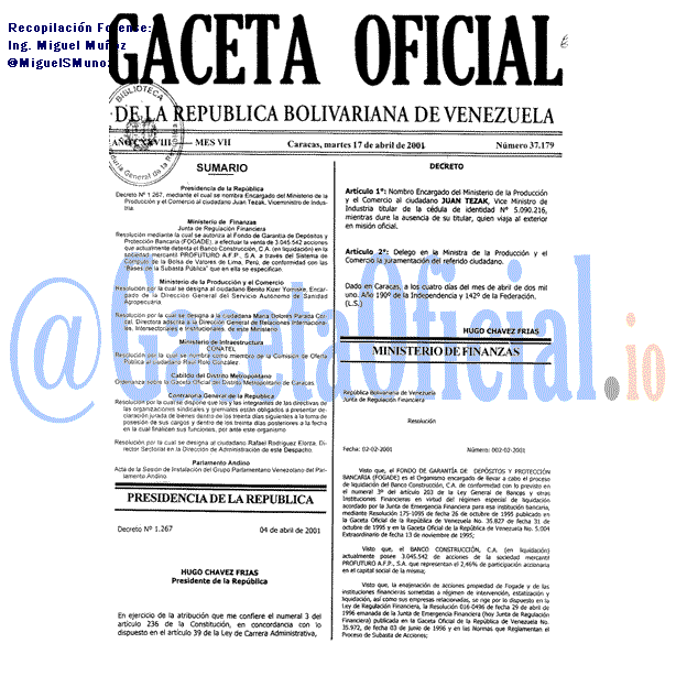 Gaceta Oficial 37179 del 17 Abril 2001