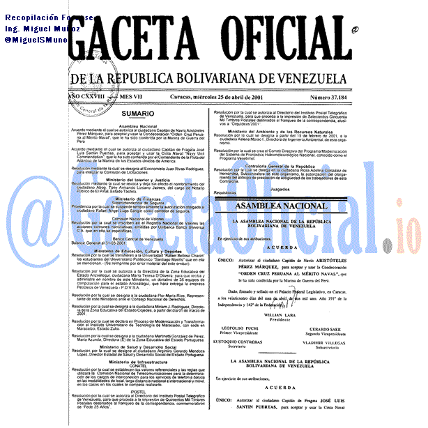 Gaceta Oficial 37184 del 25 Abril 2001