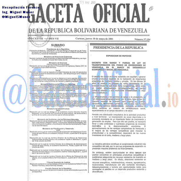 Gaceta Oficial 37194 del 10 Mayo 2001