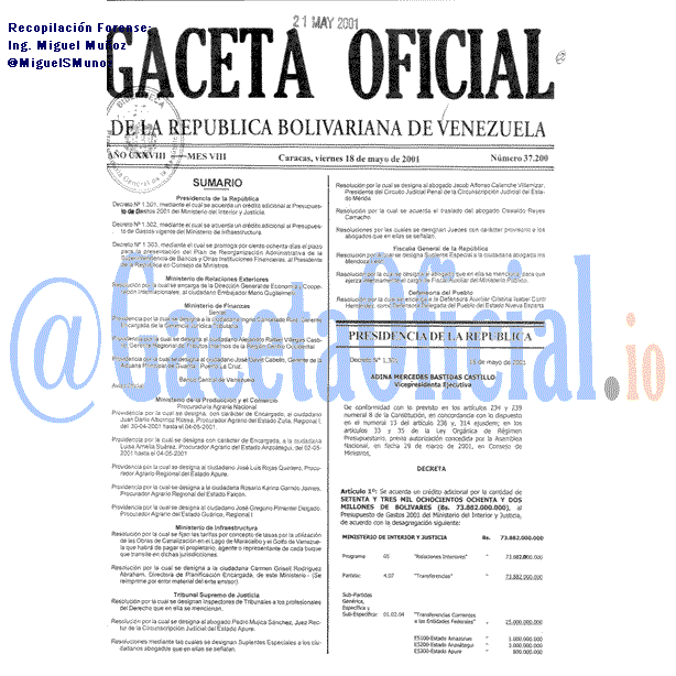 Gaceta Oficial 37200 del 18 Mayo 2001