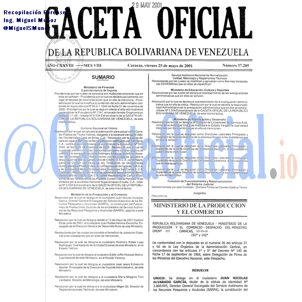 Gaceta Oficial 37205 del 25 Mayo 2001
