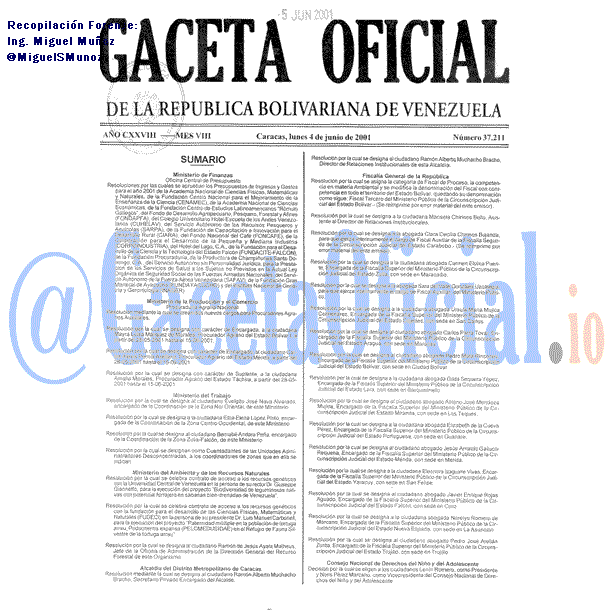 Gaceta Oficial 37211 del 4 Junio 2001