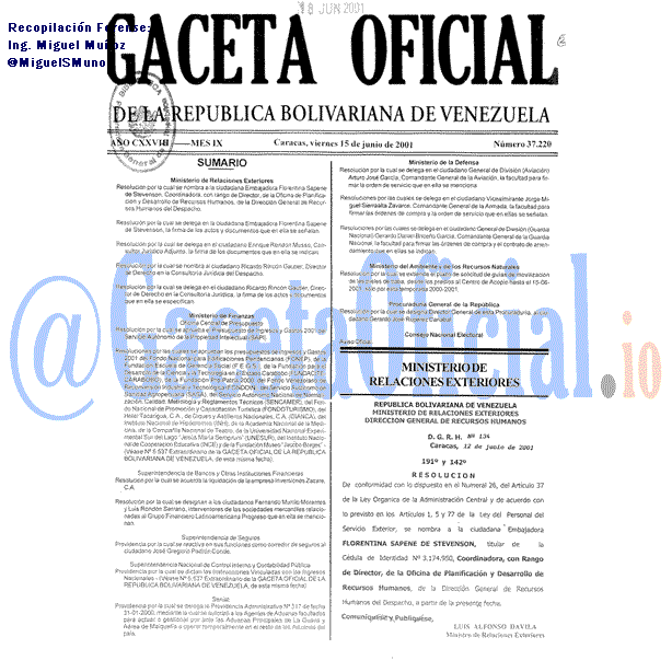 Gaceta Oficial 37220 del 15 Junio 2001