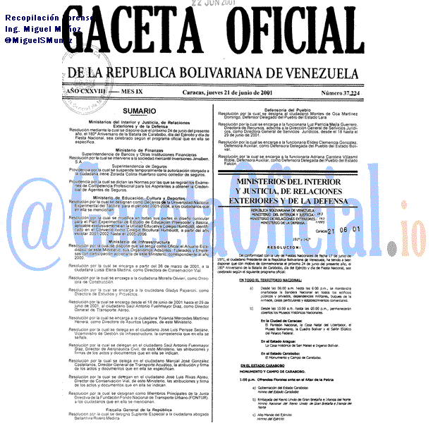 Gaceta Oficial 37224 del 21 Junio 2001