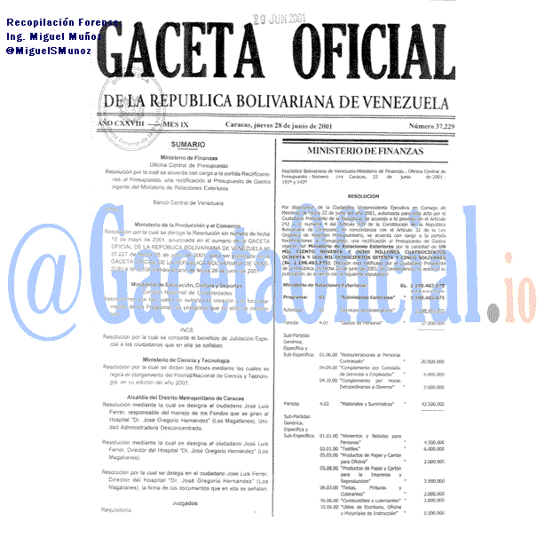 Gaceta Oficial 37229 del 28 Junio 2001