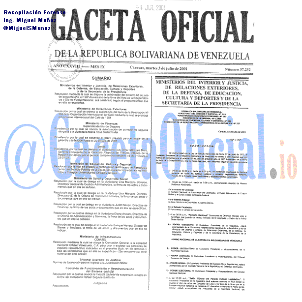 Gaceta Oficial 37232 del 3 Julio 2001