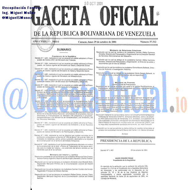 Gaceta Oficial 37312 del 29 Octubre 2001