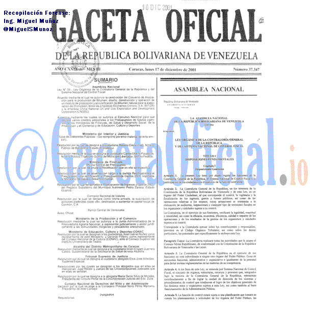 Gaceta Oficial 37347 del 17 Diciembre 2001