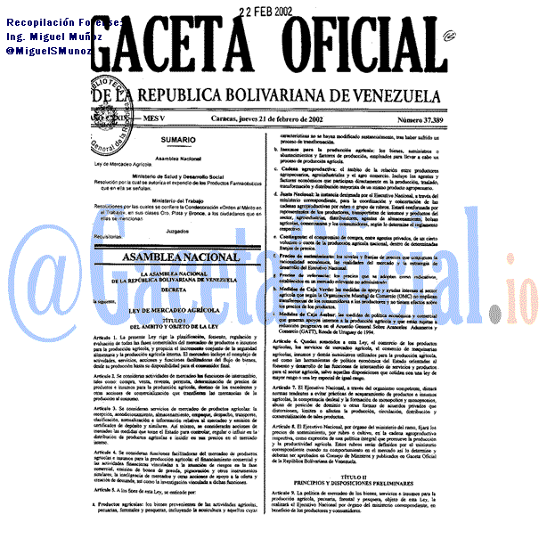 Gaceta Oficial 37389 del 21 Febrero 2002