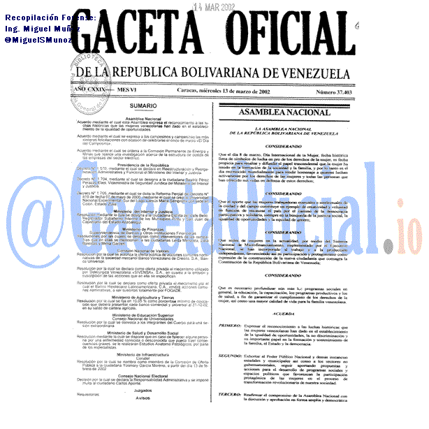 Gaceta Oficial 37403 del 13 Marzo 2002