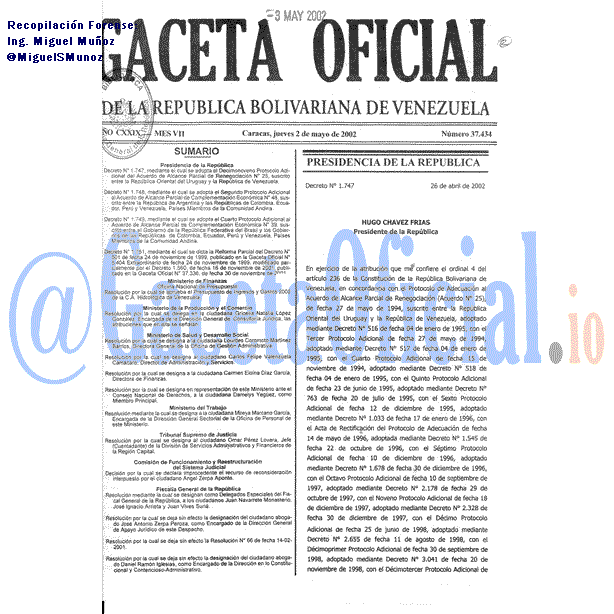 Gaceta Oficial 37434 del 2 Mayo 2002