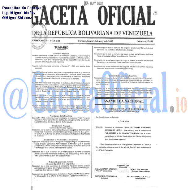 Gaceta Oficial 37441 del 13 Mayo 2002