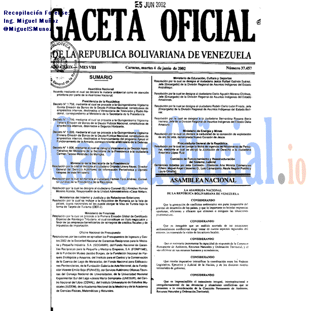 Gaceta Oficial 37457 del 4 Junio 2002