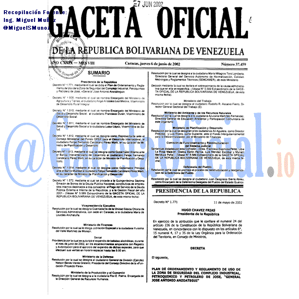 Gaceta Oficial 37459 del 6 Junio 2002