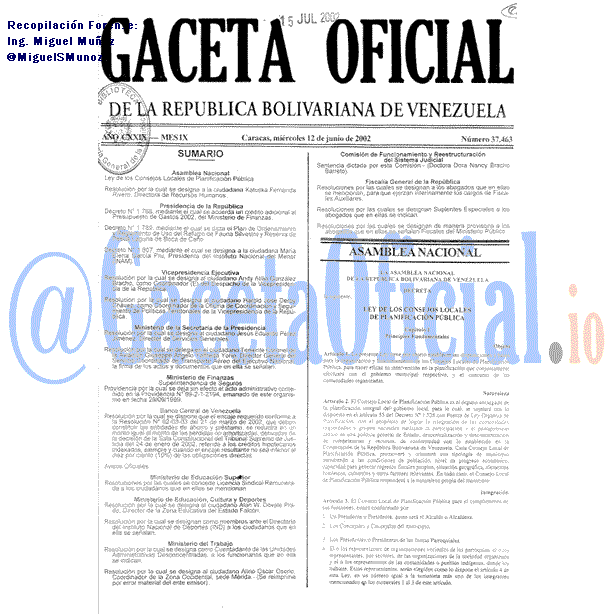 Gaceta Oficial 37463 del 12 Junio 2002