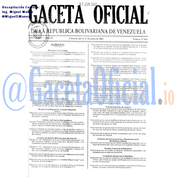 Gaceta Oficial 37464 del 13 Junio 2002