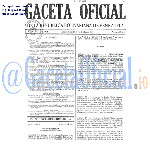 Gaceta Oficial 37528 del 16 Septiembre 2002