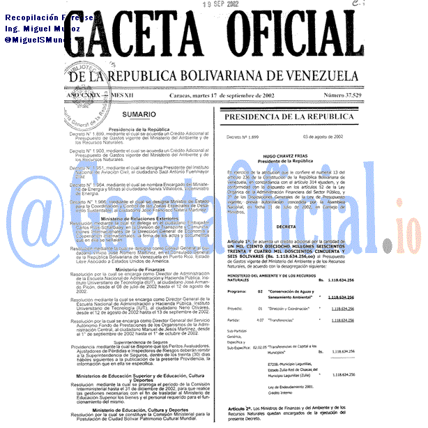 Gaceta Oficial 37529 del 17 Septiembre 2002