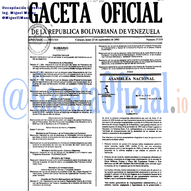 Gaceta Oficial 37533 del 23 Septiembre 2002