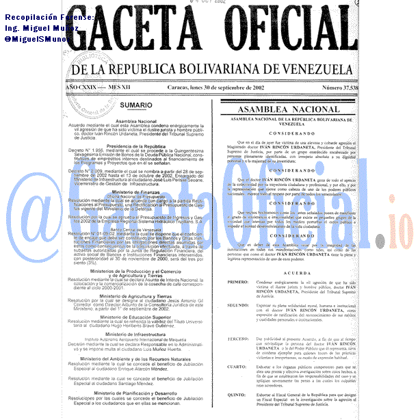 Gaceta Oficial 37538 del 30 Septiembre 2002