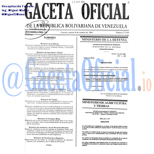 Gaceta Oficial 37544 del 8 Octubre 2002