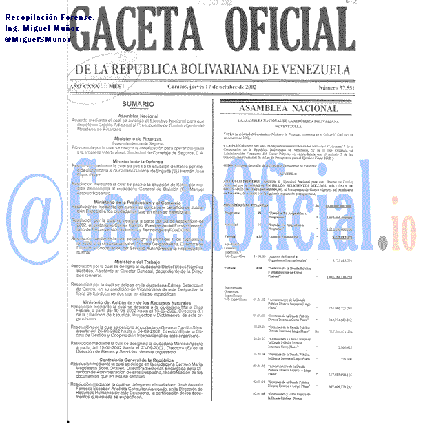 Gaceta Oficial 37551 del 17 Octubre 2002