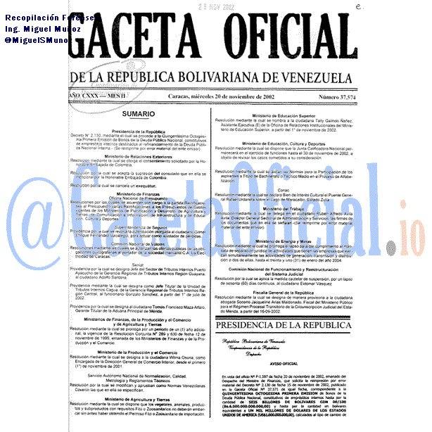 Gaceta Oficial 37574 del 20 Noviembre 2002