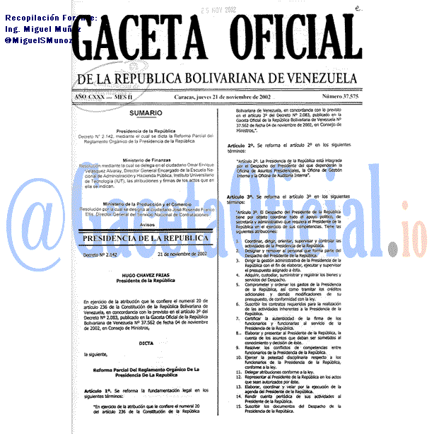 Gaceta Oficial 37575 del 21 Noviembre 2002