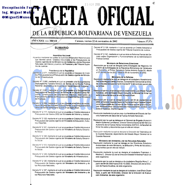 Gaceta Oficial 37576 del 22 Noviembre 2002