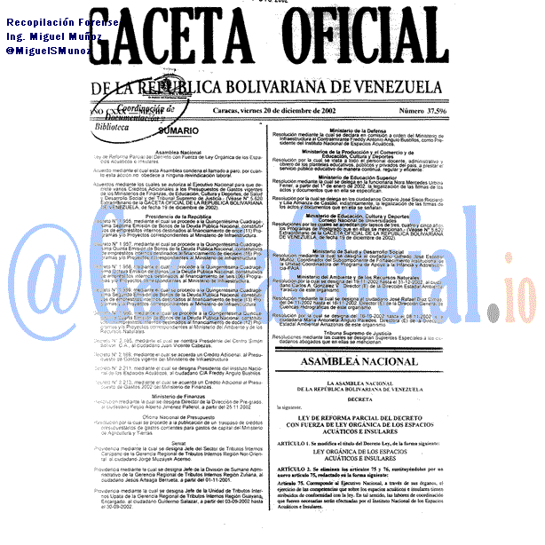 Gaceta Oficial 37596 del 20 Diciembre 2002